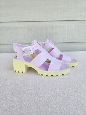 JuJu Babe Jelly Sandals Women UK 5 US 7 Purple Platform T-Strap Chunky Pastel